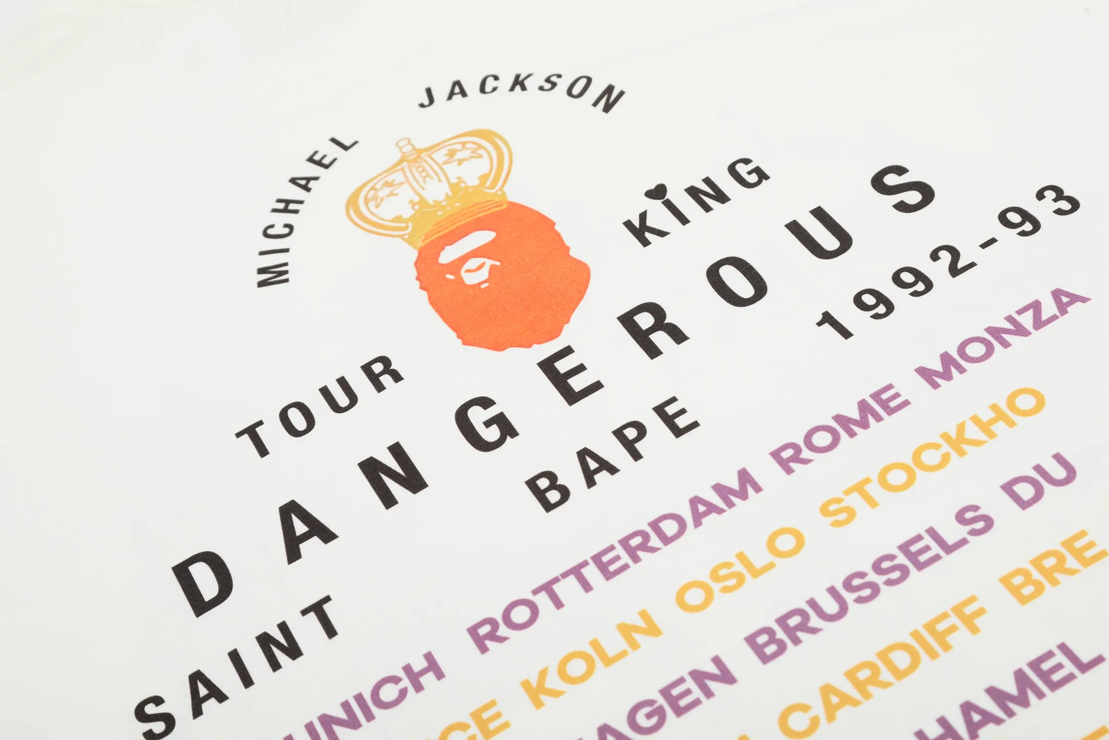 VT9239 P130💰 Saint Michael joint BAPE tribute to Michael Jackson digital direct printing printing retro short-sleeved T-shirt small neck design digital direct printing high street retro heavyweight Vintage short sleeves Size: S M L XL